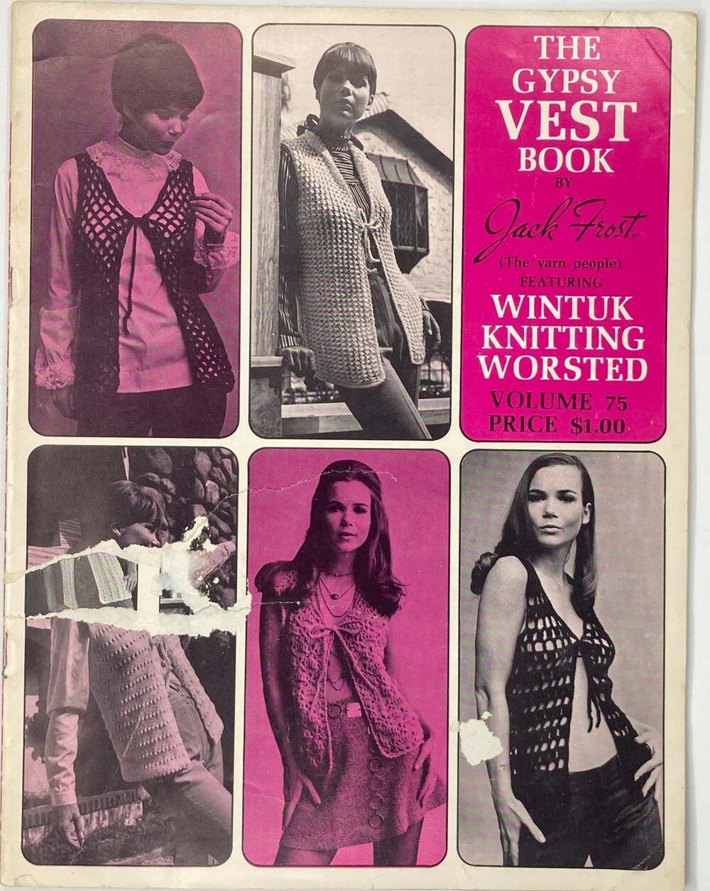 Vintage 1969 Jack Frost Gypsy Vest Pattern Book Vol 75 Retro Boho Hippie Knit